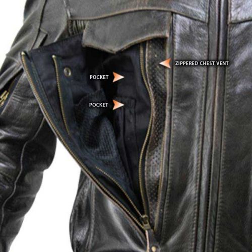 Retro Brown Bandit Buffalo Leather Cruiser Motorcycle Jacket with Level-3 Armor